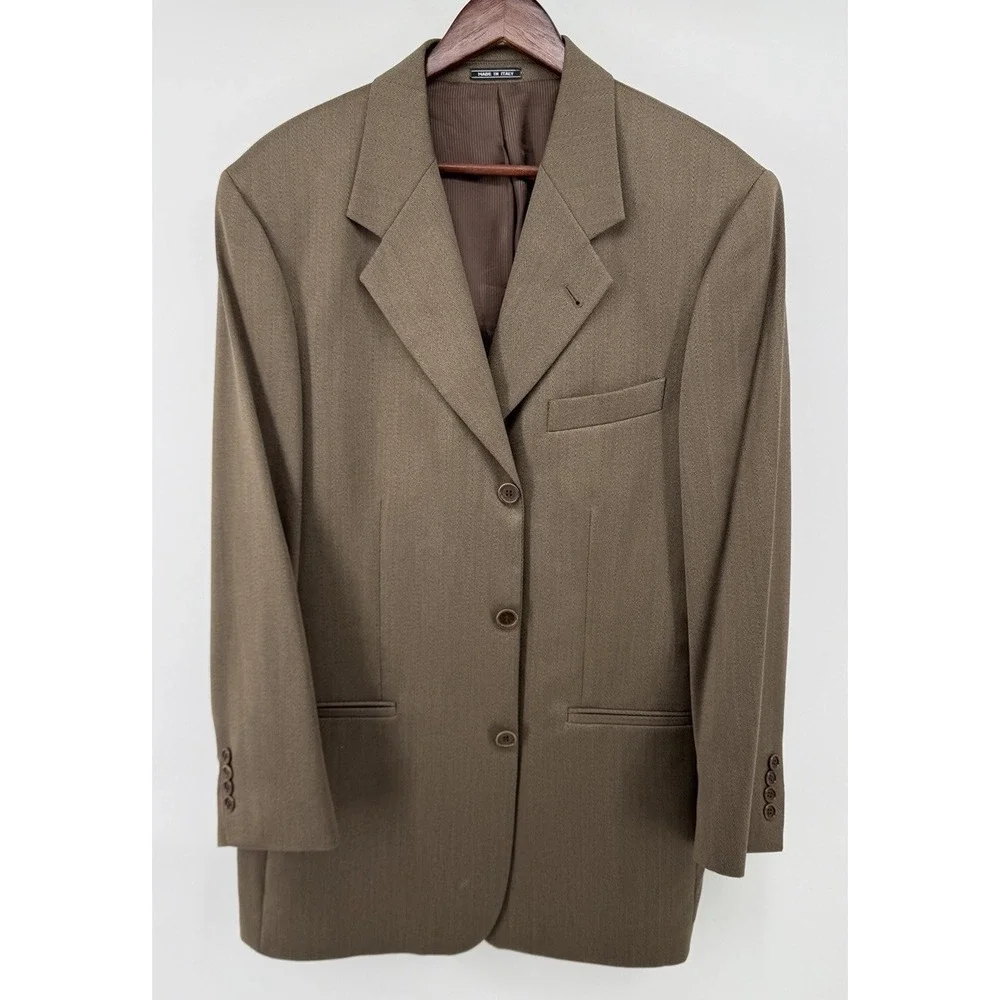 Zanetti Loro Piana Made In Italy Super 100s Merino Wool Brown Herringbone Blazer